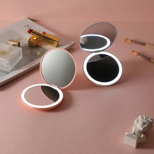 Espelho de Bolso Compacto com LED – 2 Lados, Dobrável, Mini