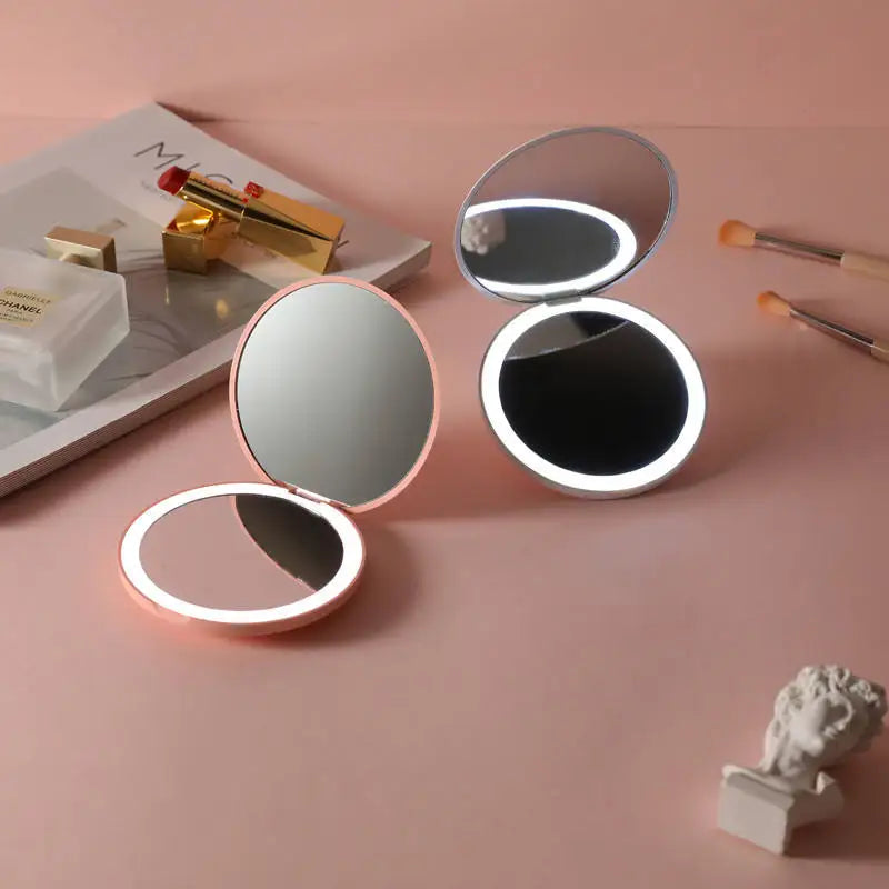 Espelho de Bolso Compacto com LED – 2 Lados, Dobrável, Mini