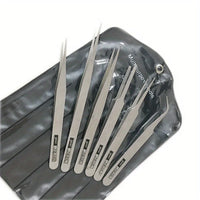 Kit 6 Pinças de Aço Inoxidável – Precisão Industrial, Pontas Retas e Dobradas para DIY