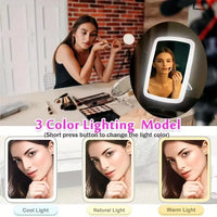 Espelho de Maquilhagem LED com Suporte – Toque Regulável, Dobrável