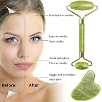 Rolo de Jade Natural com Gua Sha – Lifting Facial, Anti-Rugas, Cabeça Dupla
