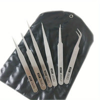 Kit 6 Pinças de Aço Inoxidável – Precisão Industrial, Pontas Retas e Dobradas para DIY
