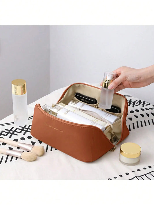Saco de Cosméticos de Viagem em Pele – Grande Capacidade, Estilo Luxo