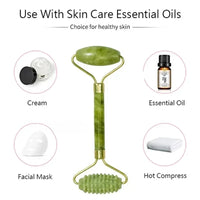 Rolo de Jade Natural com Gua Sha – Lifting Facial, Anti-Rugas, Cabeça Dupla