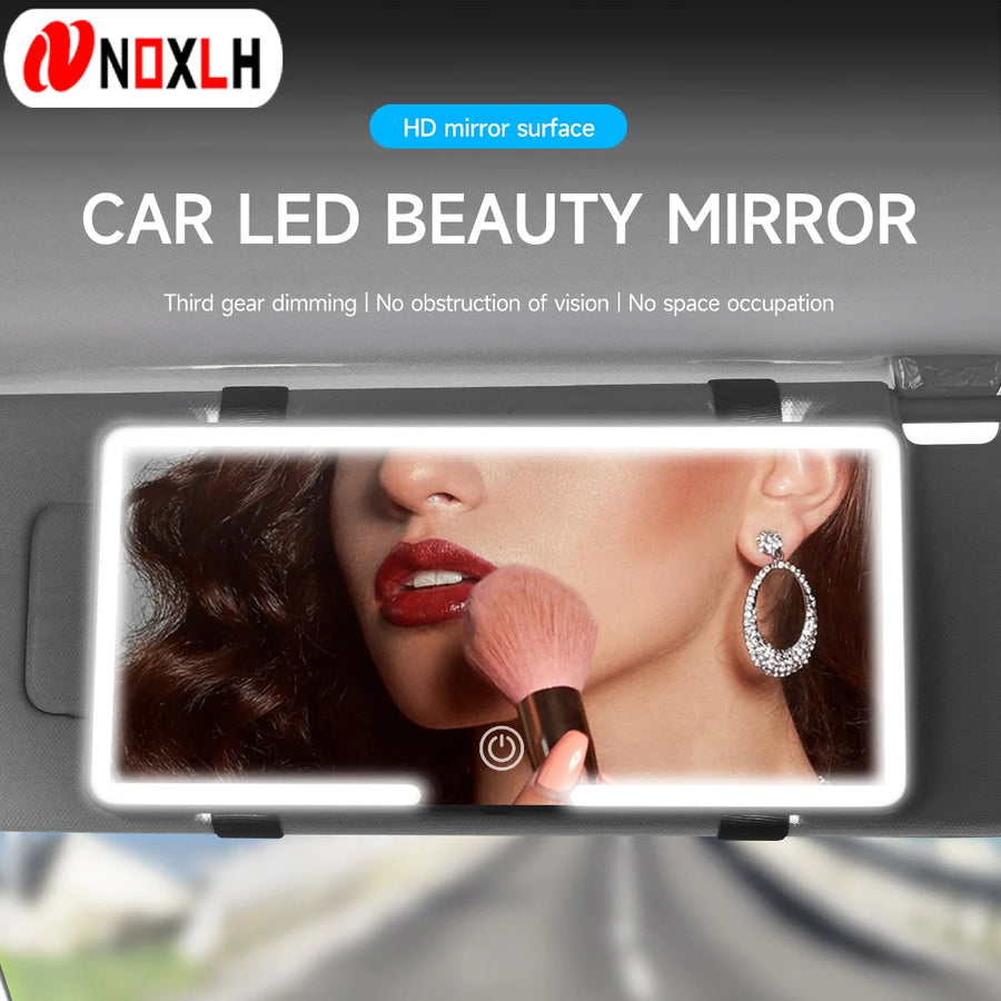 Espelho LED para Pára-Sol do Carro – Recarregável USB, Luz Regulável