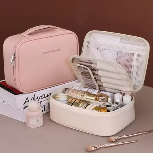 Bolsa de Maquilhagem Dupla Camada – Grande Capacidade, Design Luxo