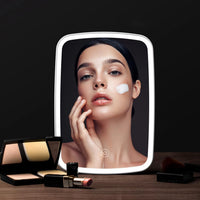 Espelho de Maquilhagem LED com Suporte – Toque Regulável, Dobrável