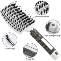 Escova Profissional Curva – Cerdas Nylon e Javali, Anti-Frizz, para Lisos e Caracóis