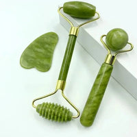 Rolo de Jade Natural com Gua Sha – Lifting Facial, Anti-Rugas, Cabeça Dupla