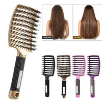 Escova Profissional Curva – Cerdas Nylon e Javali, Anti-Frizz, para Lisos e Caracóis