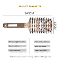 Escova Profissional Curva – Cerdas Nylon e Javali, Anti-Frizz, para Lisos e Caracóis